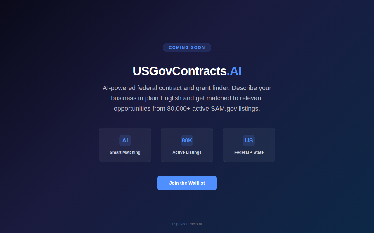 USGovContracts.AI federal contract finder preview
